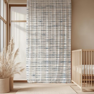 Abstract Striped Modern Curtain-Coastal Navy Window Drapes-Light Gray Living Room Curtains-Minimalist Decor Grommets Blackout Panel