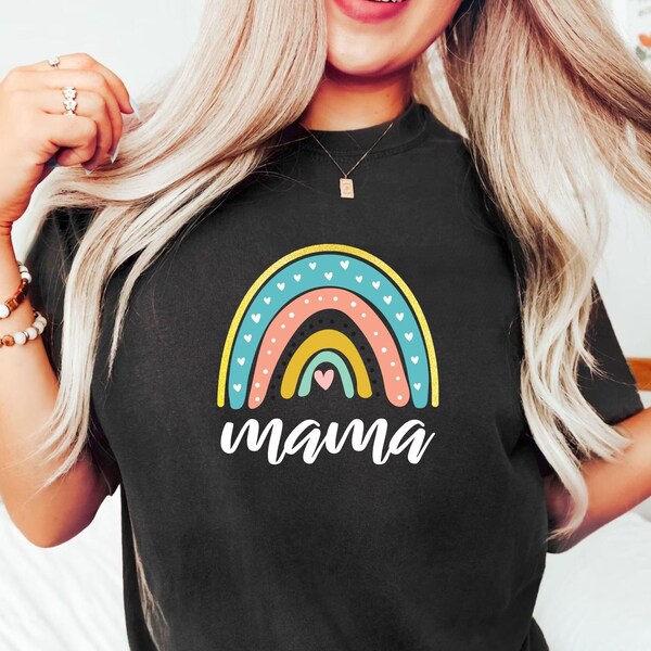 Rainbow Mama Shirt, Rainbow MOM T-shirt, Blessed Mama, Mama Shirt Gift, Mama Shirts, Mothers Day Matching shirts Presents Tee Top