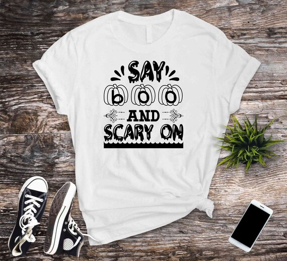 Say Boo and Scary On Halloween Shirt, Halloween Boo Tshirt,Halloween Party Shirts, Halloween Gift,Cute Halloween Shirt,Halloween Ghost Shirt