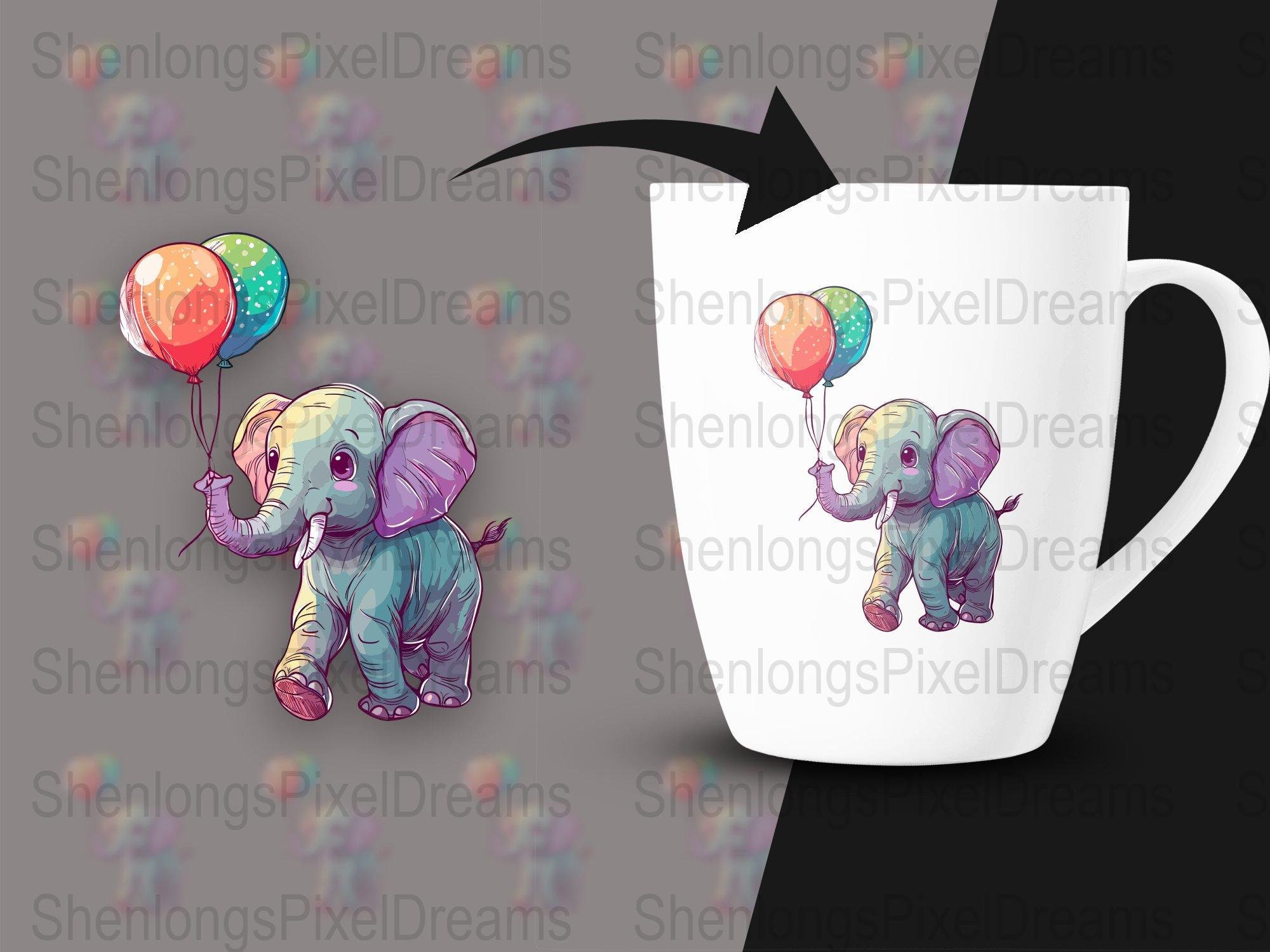 かわいい象のデジタルアート、カラフルな風船の漫画、保育園の装飾 SVG