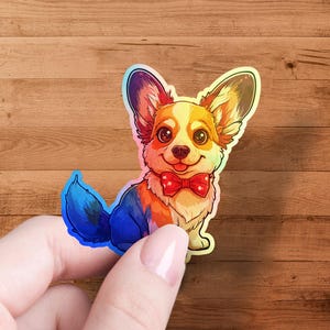 Corgi Sticker, Cute Dog Sticker, Colorful Dog Decal, Funny Animal Stickers, Cartoon Corgi with Bow Tie, Laptop Stickers