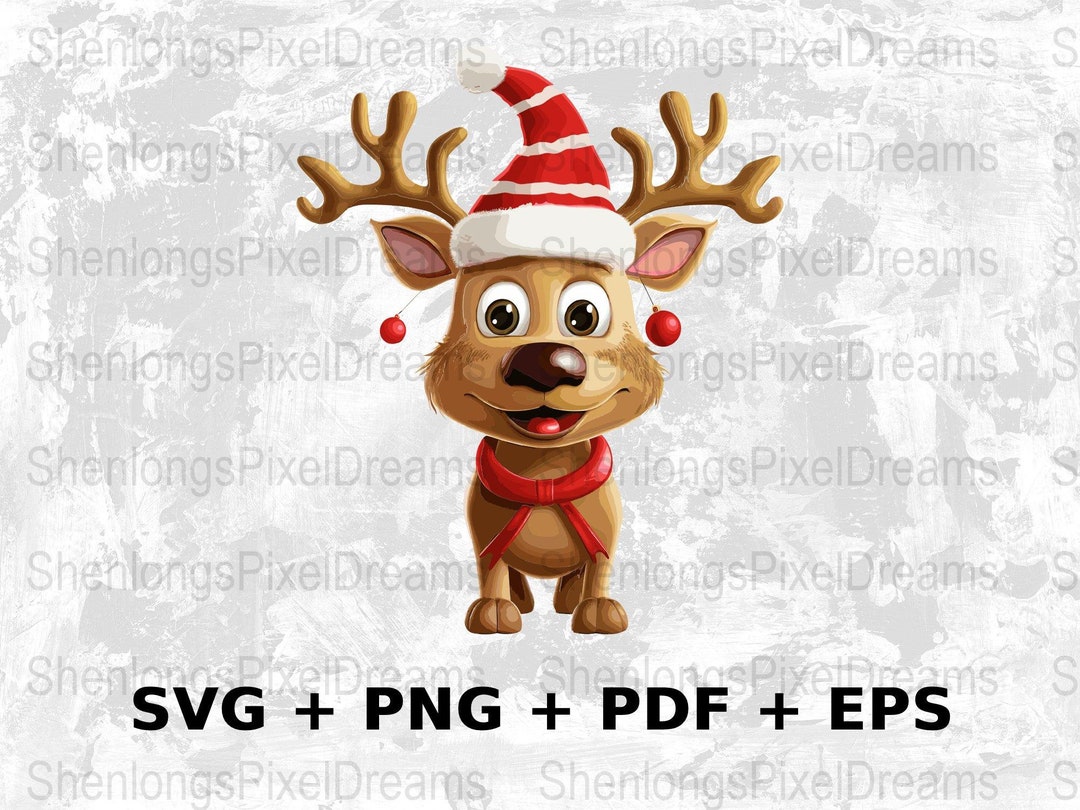 Cartoon Reindeer SVG PNG EPS Commercial Use Clipart Vector Etsy UK