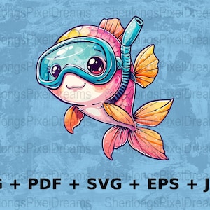 Cute Cartoon Fish SVG, Digital Art png, pdf, EPS File, Colorful Underwater Creature for Crafting, jpeg