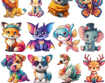 Bundel cartoon dieren clipart, hoge resolutie png (digitale download)