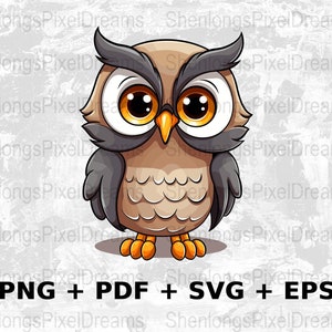 Cartoon owl Svg Png Eps, Commercial Use, Clipart Vector Graphics for Wall Art, T-shirts, Print on Demand