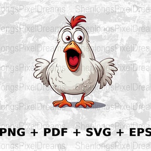 Dessin animé poulet Svg Png Eps, usage commercial, graphiques vectoriels Clipart pour art mural, T-shirts, impression à la demande