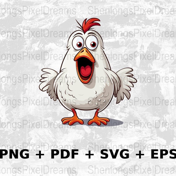 Dessin animé poulet Svg Png Eps, usage commercial, graphiques vectoriels Clipart pour art mural, T-shirts, impression à la demande