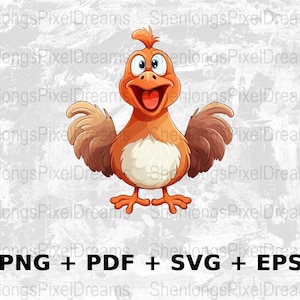 Cartoon kip 5 Svg Png Eps, commercieel gebruik, Clipart Vector Graphics voor kunst aan de muur, T-shirts, Print on Demand