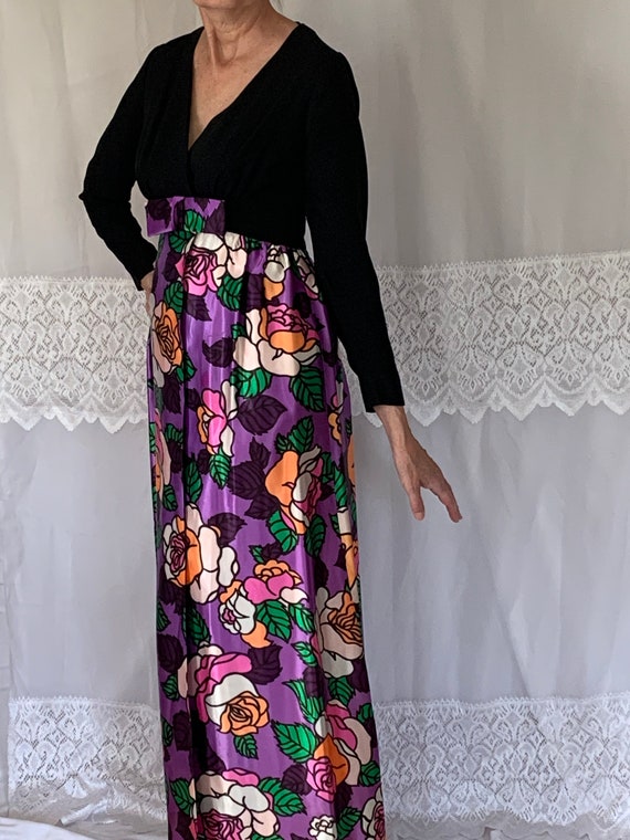 Smashing 1970's Bright  Purple Orange Floral Maxi… - image 10