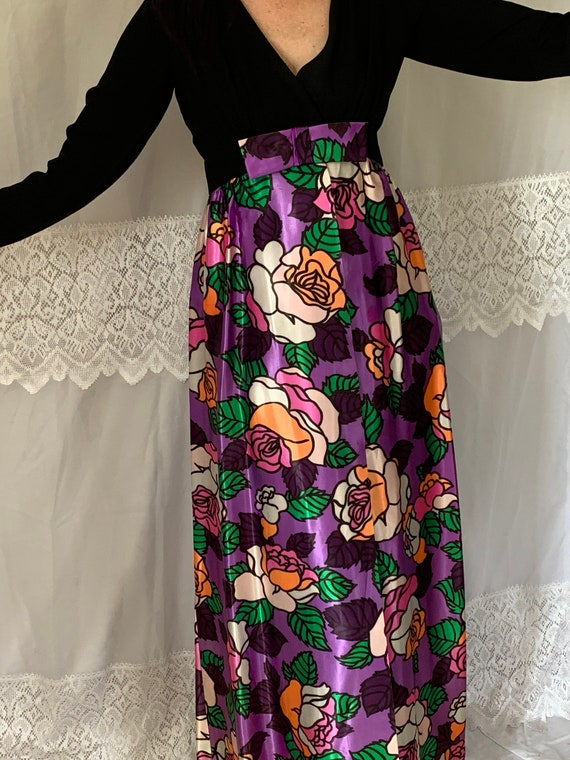 Smashing 1970's Bright  Purple Orange Floral Maxi… - image 2