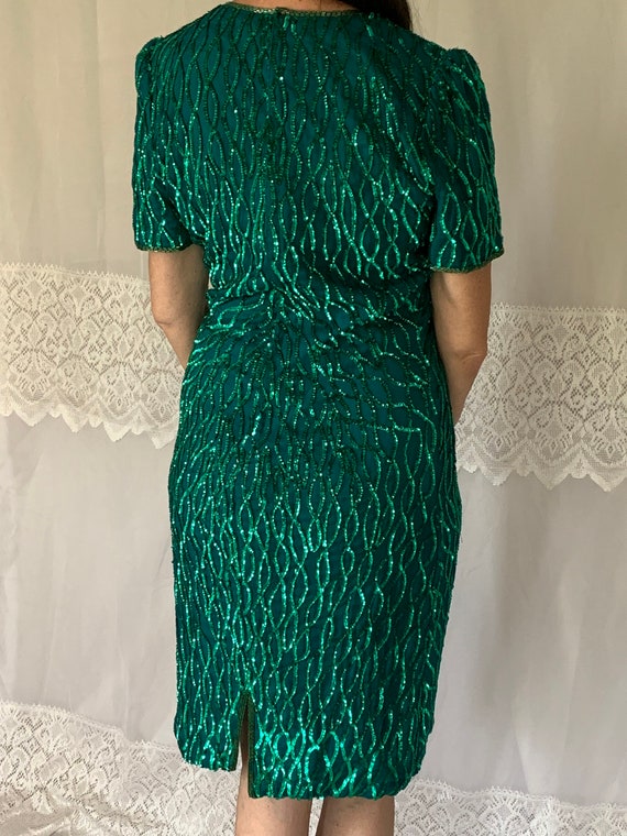 Smashing Emerald Green 1980's Sequin Wiggle Dress… - image 6