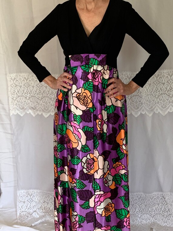 Smashing 1970's Bright  Purple Orange Floral Maxi… - image 9