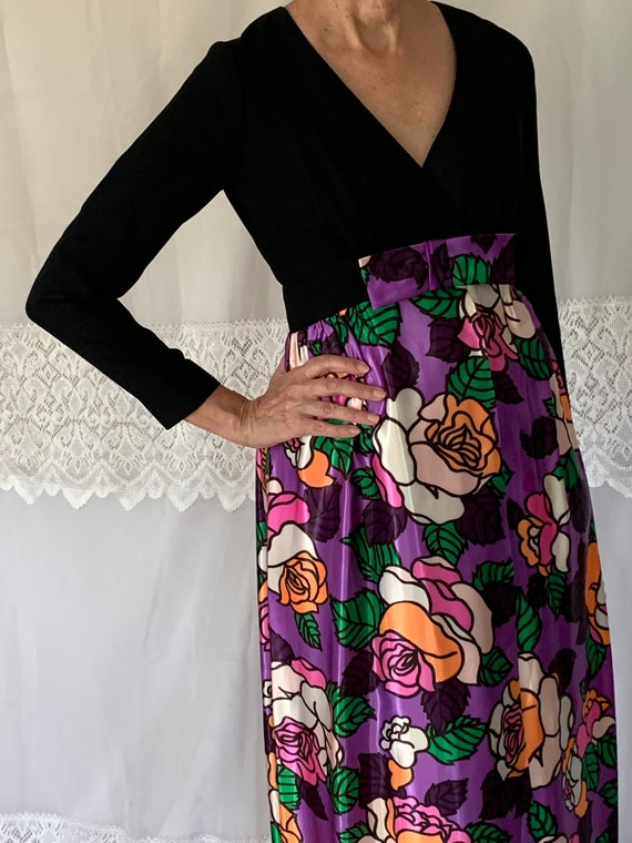 Smashing 1970's Bright  Purple Orange Floral Maxi… - image 3