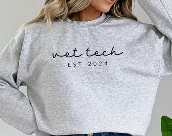 Retro Vet tech est 2024 sweatshirt veterinary tech sweater vet tech week appreciation gift vet tech graduation gift veterinarian technician