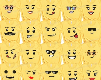 Minifigure faces group shirts building block head face tshirt family holiday costume adult youth cheer tee block toy group costume teacher