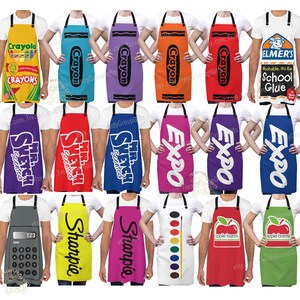 School supplies halloween costumes group halloween teacher costume apron diy work halloween apron crayon glue paper eraser playdoh post it
