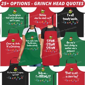 Funny Grinc Christmas apron funny holiday gift matching family Christmas matching group holiday apparel work matching xmas apron gifts