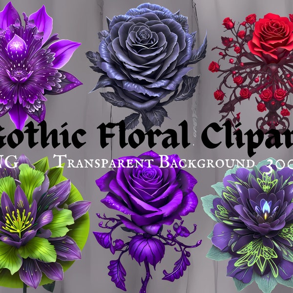 18 PNG Dark Floral Art: Dark Floral Art A Unique Goth Home Decor Digital Download, Perfect for Gothic Wedding Gifts and Aesthetic Wall Decor