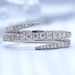 Open Cuff Engagement Ring,Round Shape Moissanite Ring,Three Row Diamond Ring,Dainty Ring,Statement Ring,Promise ring
