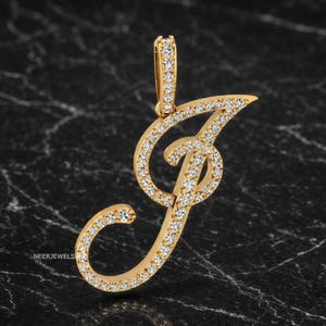 14K Solid Gold J Initial Pendant, Pave set Diamond Initial Pendant, Gift for her