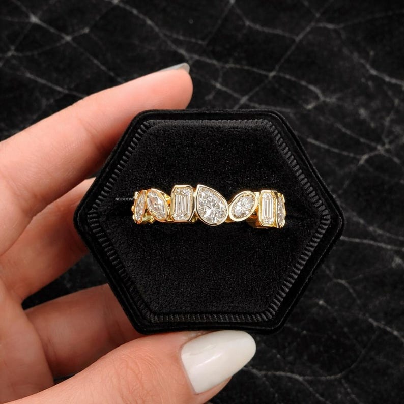 Bezel Set Asscher Cut Moissanite Eternity Band, 14K Gold Wedding Ring ...
