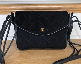 Chanel Black Quilted Suede Cross Body Bag