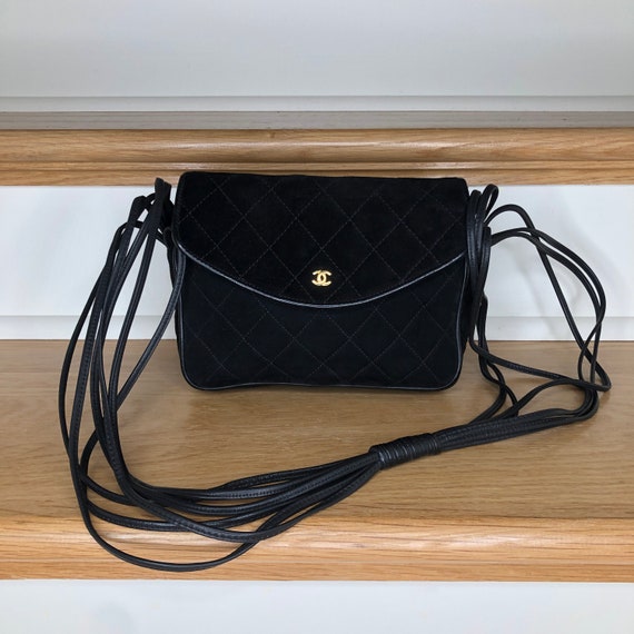 Chanel Black Quilted Suede Cross Body Bag - image 4
