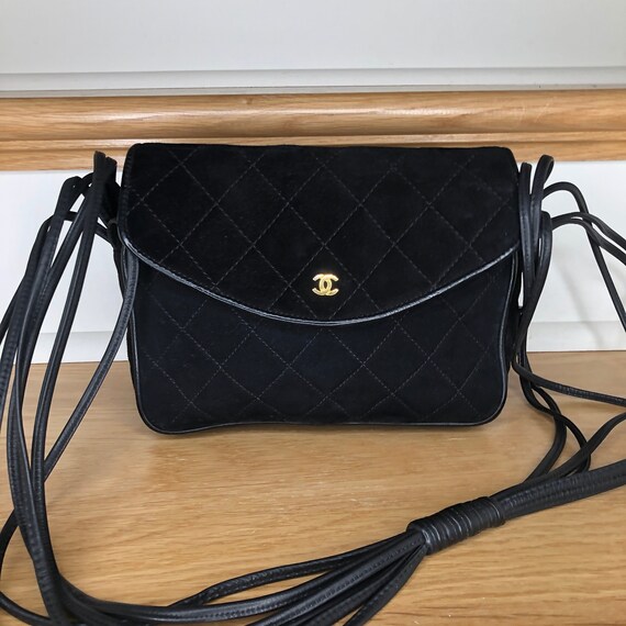 Chanel Black Quilted Suede Cross Body Bag