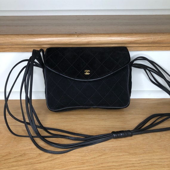 Chanel Black Quilted Suede Cross Body Bag - image 9