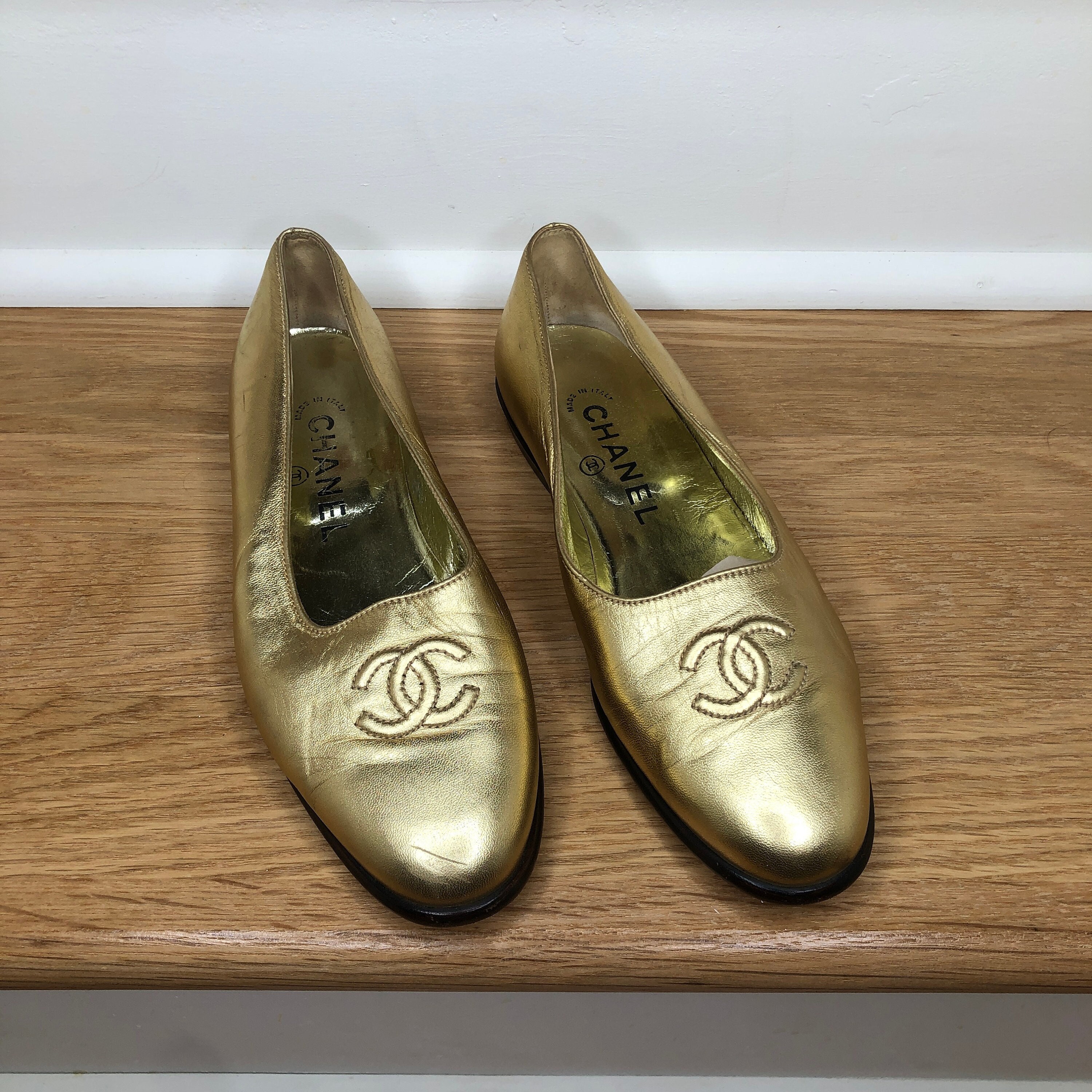 Vintage CHANEL Linen CC Logo Espadrilles sz 38 8 Cloth Monogram Black  Fabric Flats Raffia Y2K