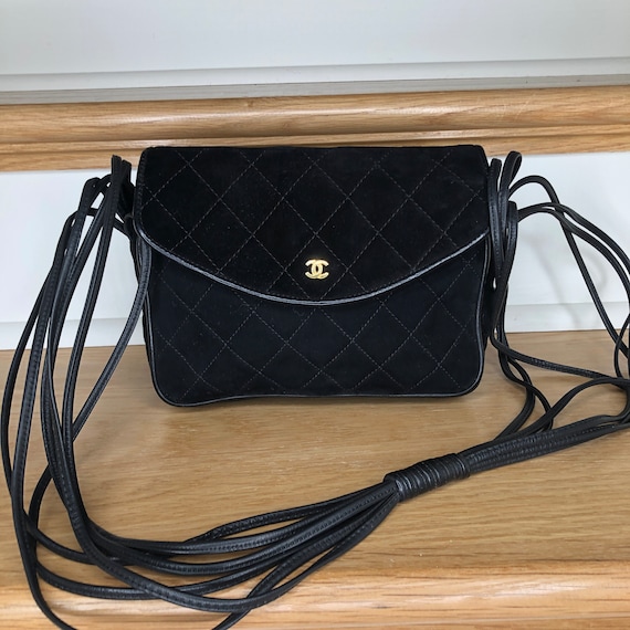 Chanel Black Quilted Suede Cross Body Bag - image 6