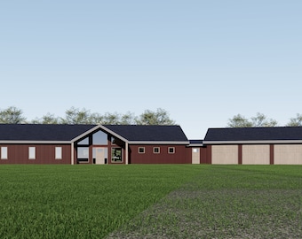 Barndominium House Plan | 4 Bedroom 3 Bath Modern Farmhouse | 3200 Sq Ft Floor Plan PDF | Digital Download Blueprint