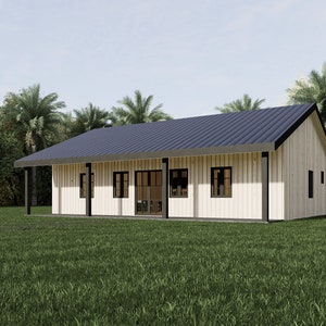 Plattegrond huis, 3 slaapkamers en 2 badkamers met veranda, plattegrond 40'x30', 1200 vierkante voet. plattegrond, barndominium, modern huis, Tiny House, - WE CUSTOMIZE