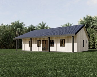 Plano de casa, 3 dormitorios, 2 baños con porche, plano de planta de 40&#39;x30&#39;, 1200 pies cuadrados. Plano de casa, barndominium, casa moderna, Tiny House, - PERSONALIZAMOS