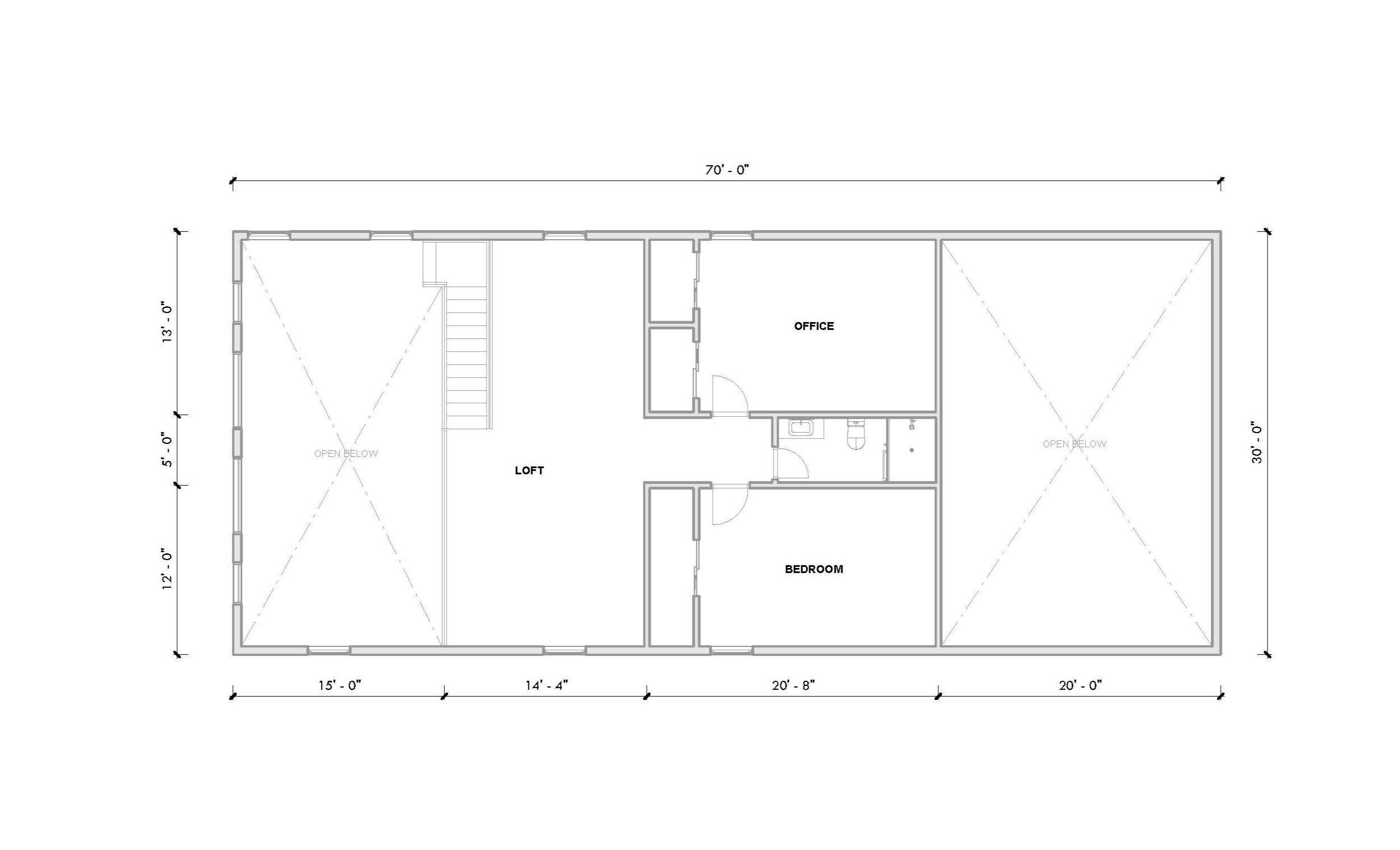 Barndominium House Plan | 4 Bed 3 Bath + Office | 2100 Sq Ft | 30x70 ...
