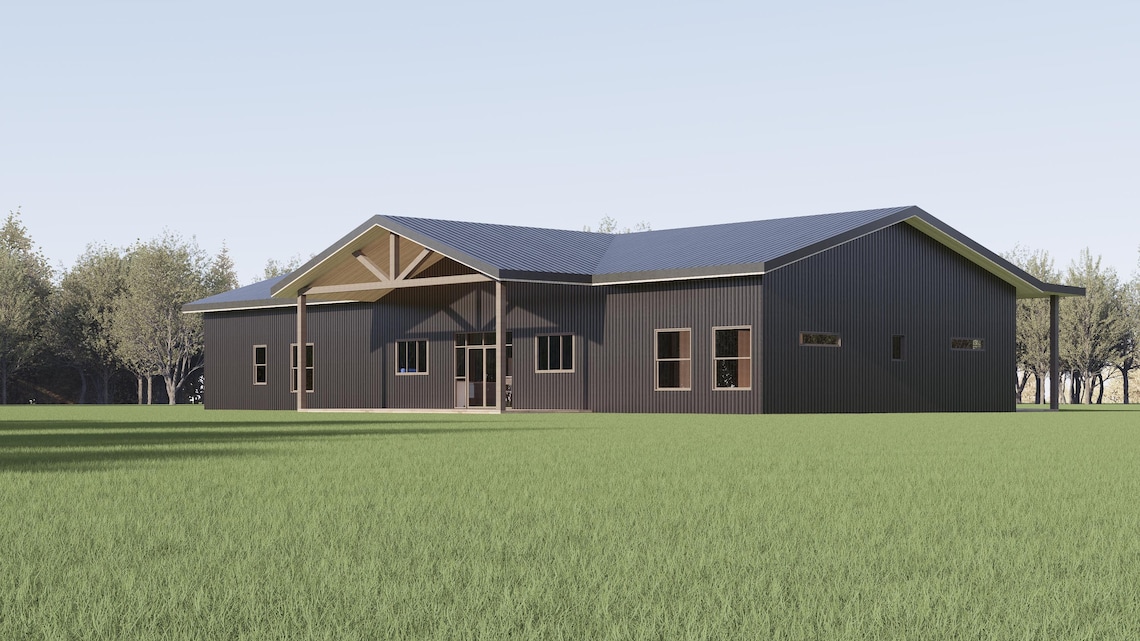 Barndominium House Plan, 4 Bed 4 Bath, 4000 Sq Ft Ranch Blueprint (PDF ...