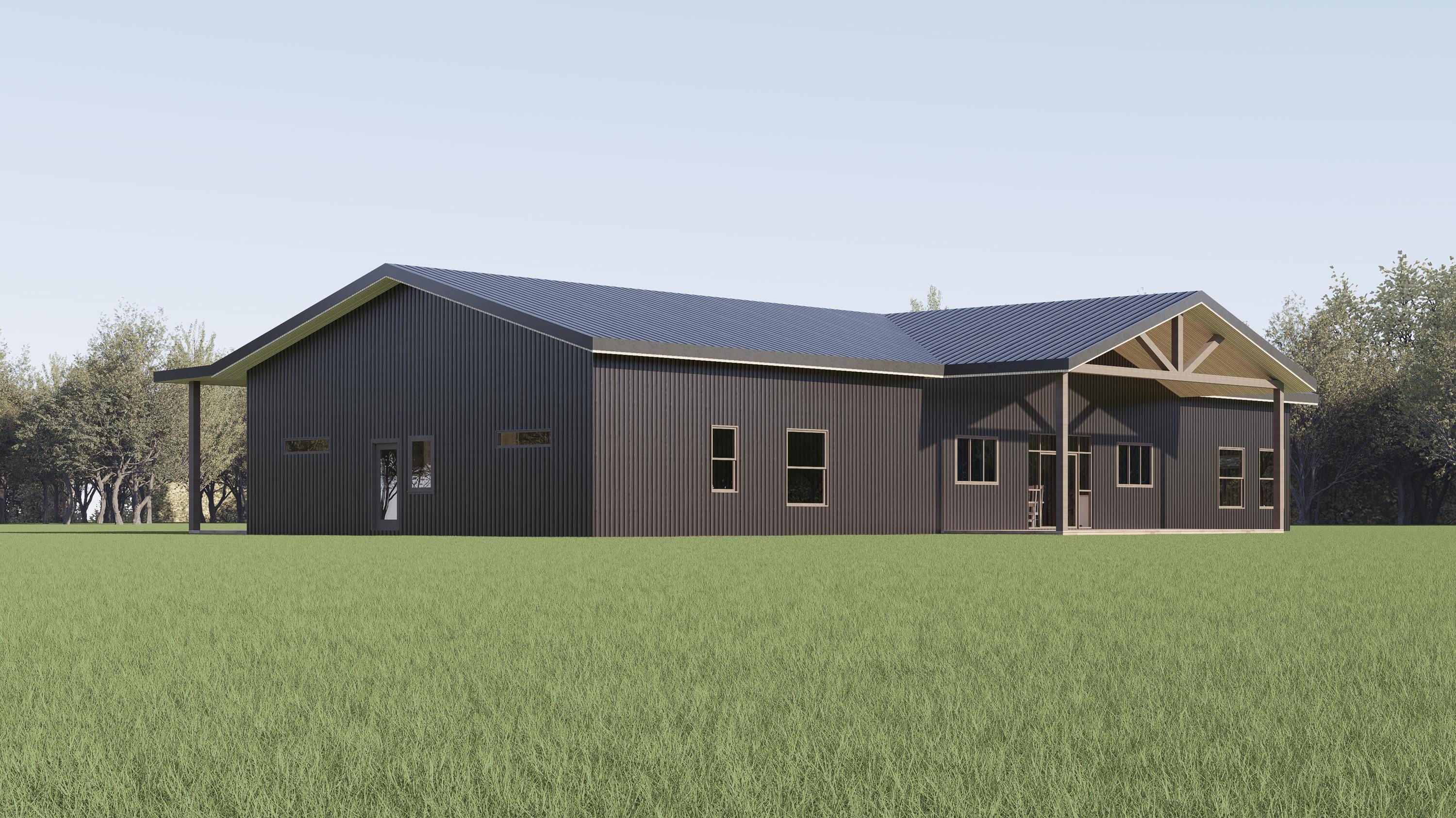Barndominium House Plan, 4 Bed 4 Bath, 4000 Sq Ft Ranch Blueprint (PDF ...