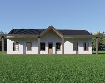 Barndomium Haus Plan | 3 Bett 2 Bad | 1.600 Quadratfuß | 32x50 Grundriss mit Windfang | Modernes Bauernhaus-Ranch-Stil | Wir Passen an