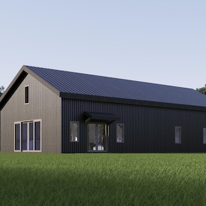 Barndominium, 3 Bedroom 2 Bath with Loft, Office, 1800 sq ft Layout, 30&#39;x60&#39; Floor Plan, Farm House, Ranch Style, House Plan, WE CUSTOMIZE