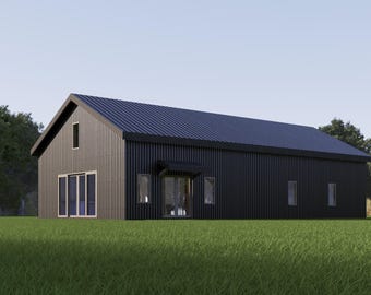 Barndomium, 3 Schlafzimmer 2 Bad mit Loft, Büro, 1800 Quadratfuß, 30 'x60' Bodengrundriss, Bauernhaus, Ranch-Stil, Hausplan, WIR KUNDEN ANPASSEN