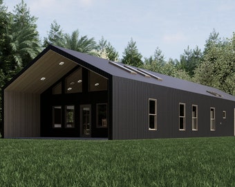 Plano de casa, 3 habitaciones, 2 baños con taller de garaje para 2 autos, plano de planta Barndominium, plano de casa de 30&#39;x85&#39;, 2550 pies cuadrados, casa de campo - PERSONALIZAMOS