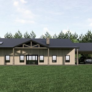 Plattegrond huis, Barndominium, 4 slaapkamers, 4 badkamers loft carport voor 2 auto's, plattegrond 65 x 40, 2400 vierkante voet, plattegronden veranda, blauwdruk - WE CUSTOMIZE