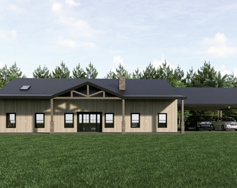 Plano de casa, Barndominium, 4 habitaciones, 4 baños, loft, cochera para 2 autos, plano de planta de 65&#39;X40&#39;, 2400 pies cuadrados, planos de casa con porche, plano - PERSONALIZAMOS
