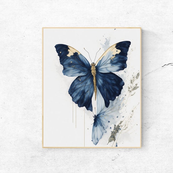 Butterfly Wall Art | Vintage Wall Art | Blue Ivory and Gold Butterflies Print | Antique Wall Decor  | Digital DOWNLOAD | PRINTABLE Art