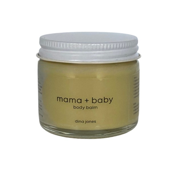 mom and baby body balm for dry skin and eczema. three organic ingredient moisturizer