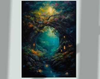 Nachtelfe, Fee, mystische Fantasy Landschaft Digital Art (Digitaler Download)