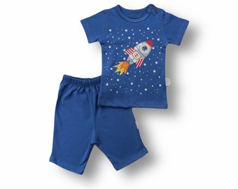 Baby Boy Rocket Printed Set 2 Pieces (T-shirt – Pant) 6M | 9M | 12M Baby boy pant and t-shirt Baby boy clothes boys summer clothing set