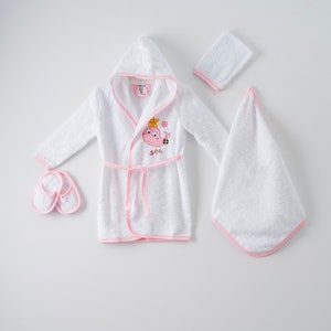 4 Pieces Bathrobe Set With Sea Theme 1-3Y Baby Bathrobe Toddler Bathrobe Bath Robe kid bathrobe Pink