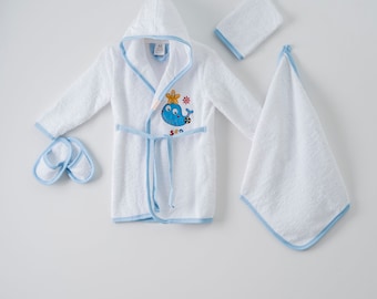 4 Pieces Bathrobe Set With Sea Theme 1-3Y Baby Bathrobe Toddler Bathrobe Bath Robe kid bathrobe