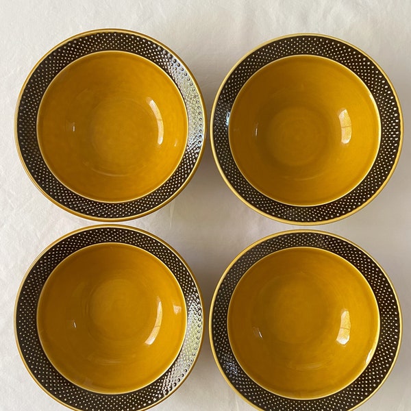 Vintage 70s Set of 4 Aurora Ironstone Bowls #4267 Goldenrod Mustard Yellow